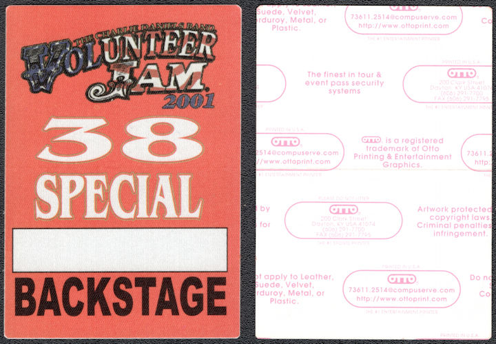 ##MUSICBP1296 - 38 Special OTTO Cloth Backstage Pass from the 2001 Charlie Daniels Band Volunteer Jam