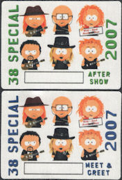 ##MUSICBP0328 - Pair of Two Different 38 Special OTTO Cloth After Show and Meet and Greet Backstage Passes Featuring South Park Characters