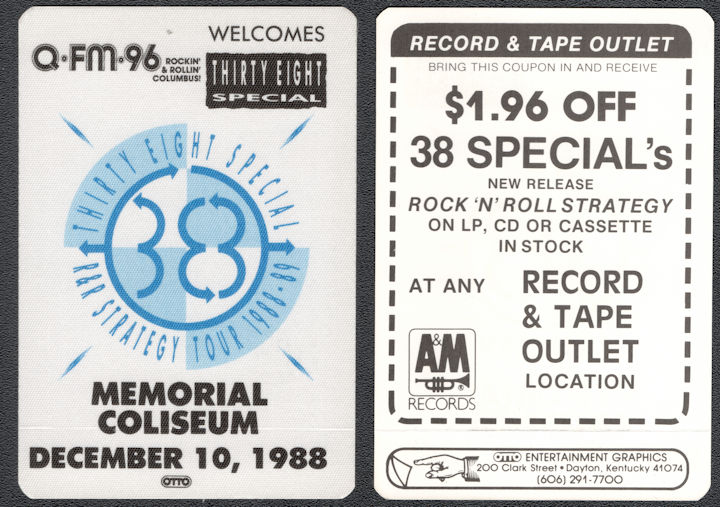 ##MUSICBP1228 - 38 Special Cloth Guest Backstage Pass from the 1988 R & R Strategy Tour at Memorial Coliseum