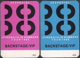 ##MUSICBP0159  - Pair of 38 Special 1986 Strength in Numbers OTTO Cloth Backstage/VIP Passes