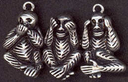 #BEADS0585 - Well Made Metal Pendant with Strange Version of 3 Wise Monkeys - As low as $1.50 Each