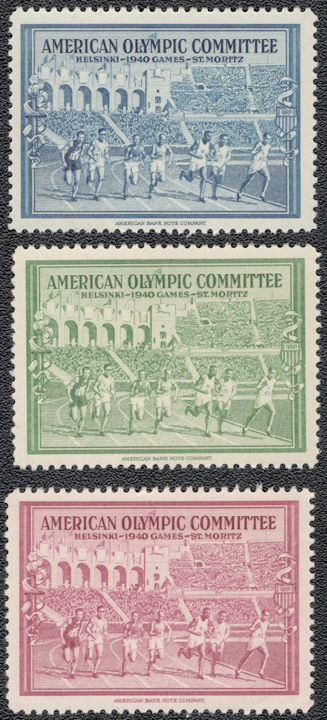 #UPaper017 - Group of 3 Different 1940 St Moritz Olympic Stamps