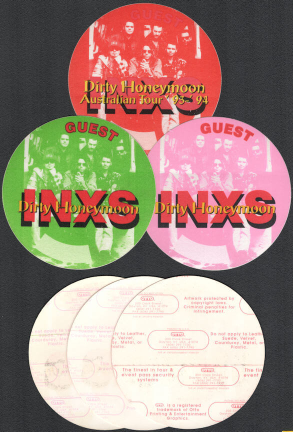 ##MUSICBP0899 - Three Different INXS OTTO Cloth Backstage Passes from the Dirty Honeymoon Tour
