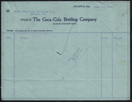 #CC431 - 1910s Coca Cola Invoice sent from the Coke Plant in Atlanta to the McRae Bottling Plant