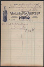 #CC441 - 1920s Coca-Cola Invoice - Pictures the 1915 Bottle
