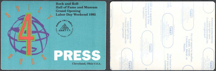 ##MUSICBP1781  - Rare 1995 Rock and Roll Hall of Fame OTTO Cloth Press Pass - Grand Opening