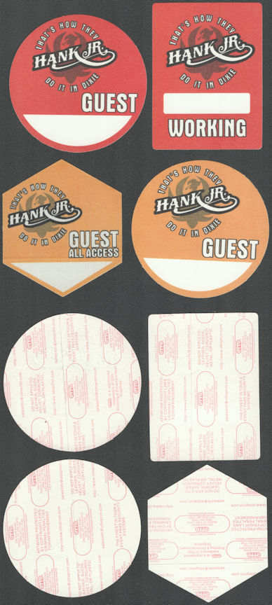##MUSICBP2028 - 4 Different Hank Williams Jr. OTTO Cloth Passes from teh 2006 That's How They Do it in Dixie Tour