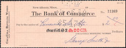 #CC175 - 1950s Coca Cola Check from the Plant in New Albany, Mississipi