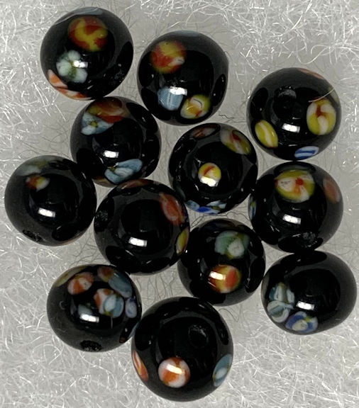 #BEADS0022 - Group of 12 6mm Black Glass Japanese Millefiori Flower Beads