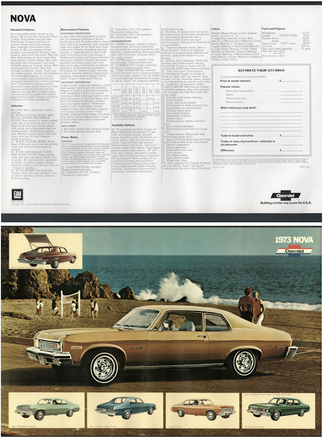 #BGTransport179 - Group of 4 Large Dealer Showroom Spec Sheet Posters for the 1973 Chevrolet Nova