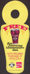 #CC225 - Coca Cola 75th Anniversary Diecut Cardboard Bottle Hanger for Glass Giveaway