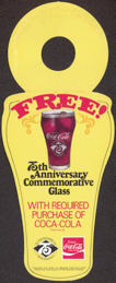 #CC225 - Coca Cola 75th Anniversary Diecut Cardboard Bottle Hanger for Glass Giveaway