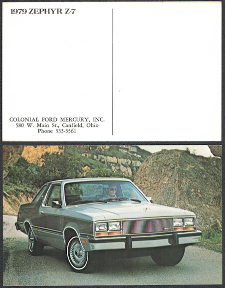 #BGTransport521 1979 Mercury Zephyr Z-7 Advertising Postcards