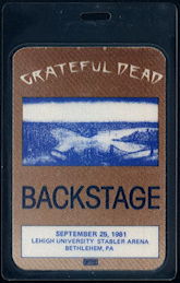 ##MUSICBP0481 - Rare OTTO Grateful Dead Laminated Cloth Backstage Pass from the 1981 Lehigh University Concert