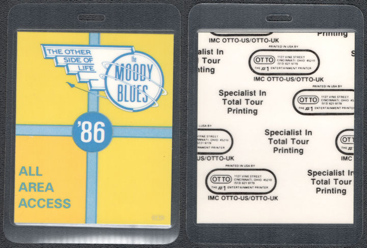 ##MUSICBP1312  - Laminated Moody Blues OTTO Laminated All Area Access Pass 1986 The Other Side of Life Tour