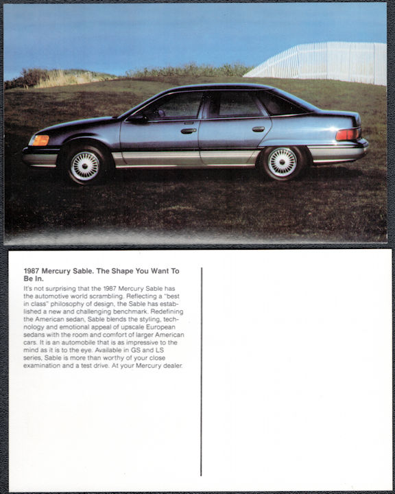#BGTransport541 - 1987 Mercury Dealer Postcard - Mercury Sable