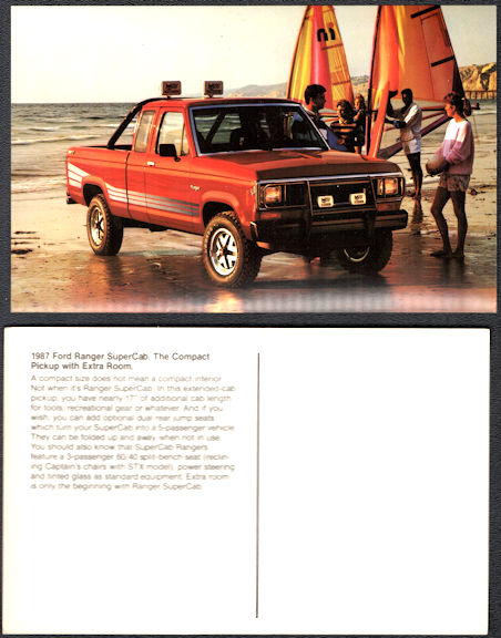#CA530 - 1987 Ford Dealer Postcard - Ford Ranger SuperCab Pictured