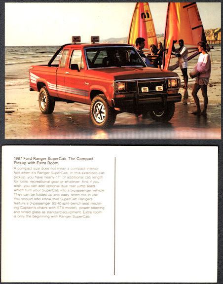 #BGTransport530 - 1987 Ford Dealer Postcard - Ford Ranger SuperCab Pictured