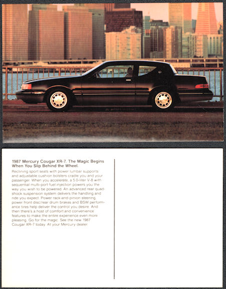 #BGTransport528 - 1987 Mercury Dealer Postcard - Mercury Cougar XR-7 Pictured