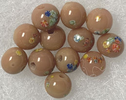 #BEADS0028 - Group of 12 8mm Tan Glass Japanese Millefiori Flower Beads