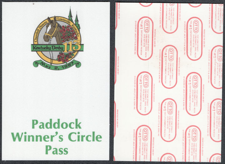 ##MUSICBP2007 - 1987 OTTO Cloth Backstage Pass for the Winner's CIrcle at the Kentucky Derby