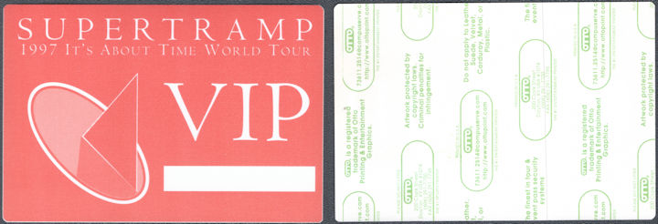 ##MUSICBP1728 - Supertramp OTTO Cloth VIP Pass from the 1997 It's About Time World Tour