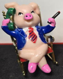 #TY980 - Hand Painted Boss Pig on the Phone with Cigar in Original Box
