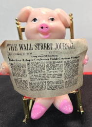 #TY983 - Hand Painted Boss Pig Sitting in his Chair Reading the Wall Street Journal in Original Box
