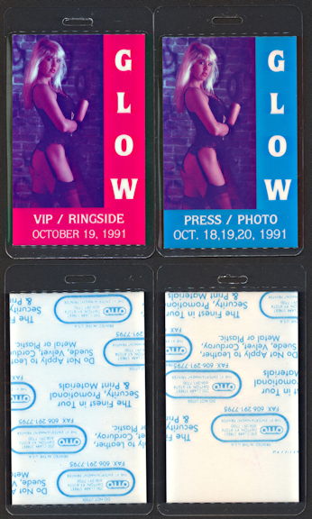##MUSICBP1177 - Super Rare Pair of OTTO Press and Ringside Backstage Passes for GLOW (Gorgeous Ladies of wresting) 1991 Featuring Hollywood - As low as $8/pair