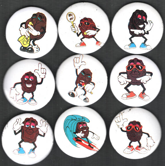 #CH471 - Group of 9 Different California Raisins Pinbacks