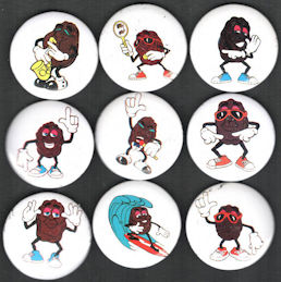 #CH471 - Group of 9 Different California Raisins Pinbacks