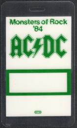 ##MUSICBP0498 - Rare OTTO  AC/DC Laminated Backstage Pass from the Monsters of Rock Tour