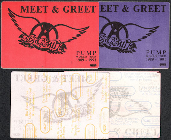 ##MUSICBP0305  - Pair of Two Different Colored Aerosmith Meet & Greet OTTO Cloth Backstage Pass from the 1989-91 Pump World Tour