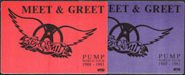 ##MUSICBP0305  - Pair of Two Different Colored Aerosmith Meet & Greet OTTO Cloth Backstage Pass from the 1989-91 Pump World Tour