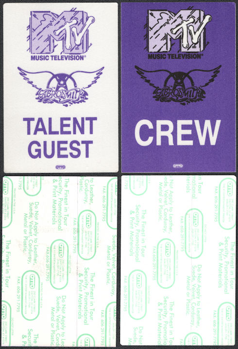##MUSICBP0672 - Pair of Aerosmith OTTO Cloth Talent/Guest and Crew Backstage Passes from the 1990 MTV Unplugged Concert