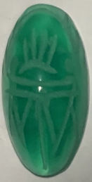 #BEADS0761 - 14mm Translucent Incised Green Glass Scarab Cabochon