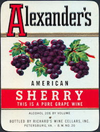 #ZLW045 - Alexander's American Sherry Wine Label