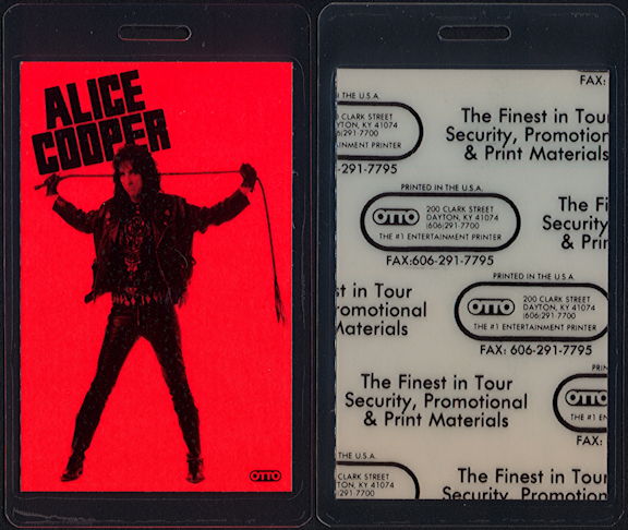 ##MUSICBP1268 - Unusual Alice Cooper OTTO Laminated Backstage Pass from the Hey Stoopid Tour