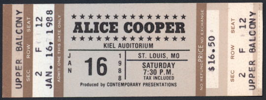 ##MUSICBPT0028 - 1988 Alice Cooper Ticket from St. Louis Concert