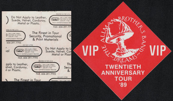 ##MUSICBP0709 - Allman Brothers OTTO Cloth Backstage VIP Pass from the 1989 Twentieth Anniversary Tour - Dreams