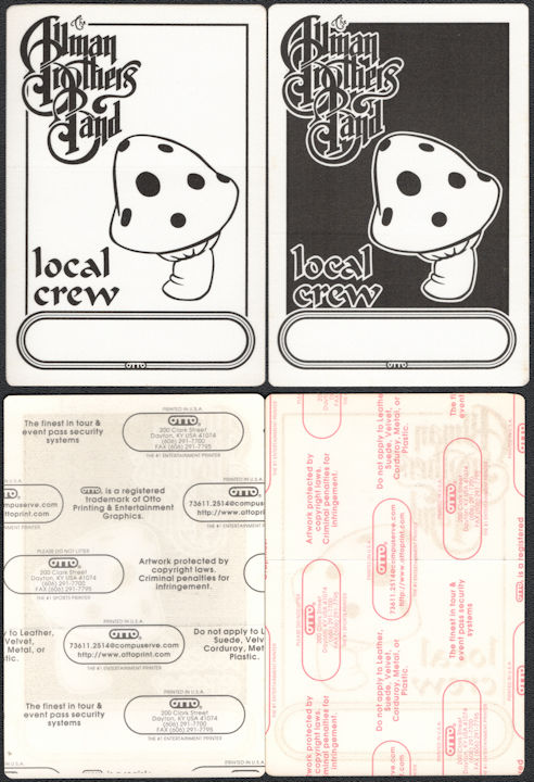 ##MUSICBP0861 - Group of 2 Different Cloth Local Crew Allman Brothers Band Backstage Passes from the 1998 Tour