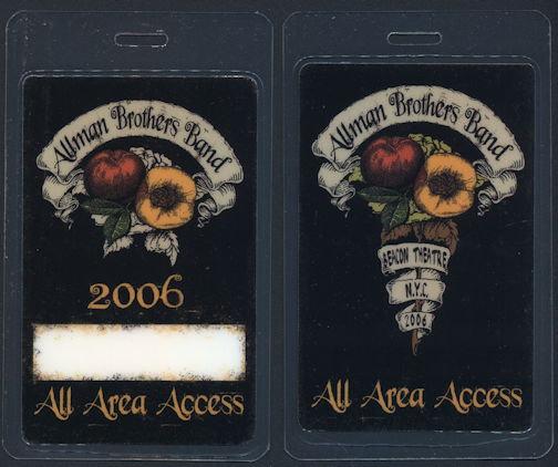 ##MUSICBP0302  - Allman Brothers Band Laminated All Area Access OTTO Backstage Pass from the 2006 Beacon Theatre Run Tour