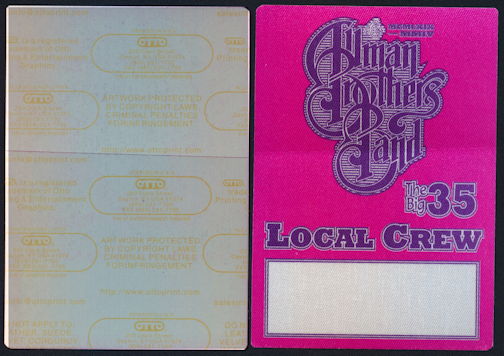 ##MUSICBP0366 - Allman Brothers Band Local Crew OTTO Cloth Backstage Pass from The Big 35