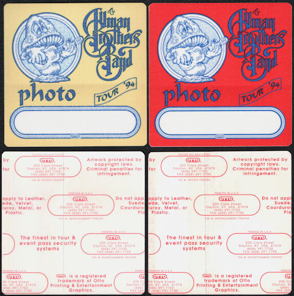 ##MUSICBP0676 - Pair of The Allman Brothers Band OTTO Cloth Backstage Photo Passes from the 1994 Where It All Begins Tour