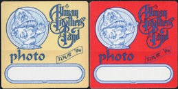 ##MUSICBP0676 - Pair of The Allman Brothers Band OTTO Cloth Backstage Photo Passes from the 1994 Where It All Begins Tour