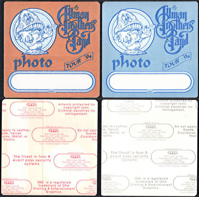 ##MUSICBP0266  - Pair of Allman Brothers Band Cloth OTTO Backstage Photo Passes from the 1994 Where It All Begins Tour