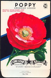 #CE025 - Brilliantly Colored American Legion Poppy Lone Star 10¢ Seed Pack - As Low As 50¢ each