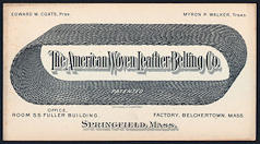 #UPaper126 - 1870s Advertising Trade Card for the American Woven Leather Belting Co. - Milton Bradley