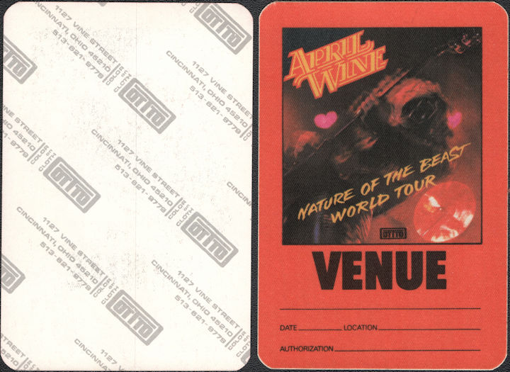 ##MUSICBP0118  - April Wine 1981 OTTO Cloth Venue Nature of the Beast World Tour Backstage Pass