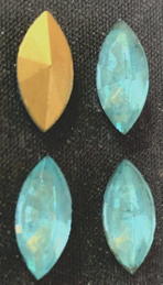 #BEADS1061 - Group of 4 Faceted and Foiled 15mm Aqua Navette Rhinestones